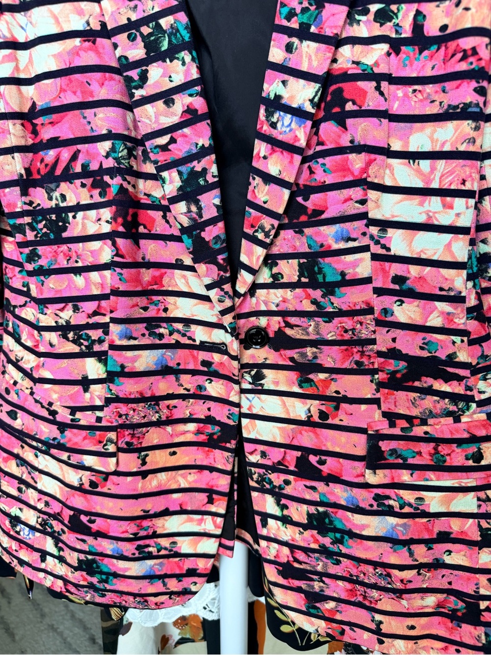 Banana Republic Pink Multi-Color Striped Floral Blazer